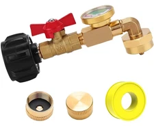 90-Degree Propane Refill Adapter for 1 lb Tanks Kit with Valve Gauge 20lb