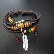 Josephine Personalize Boho Bracelet Leather Stack Indie Name Green Sparkle