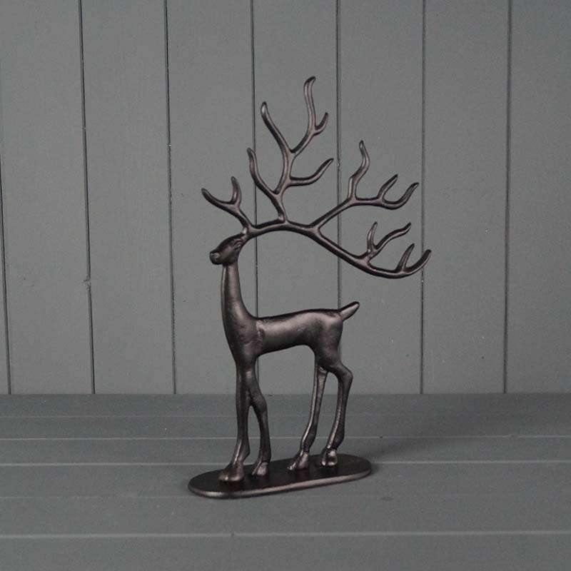 Black Aluminium Deer Antler Christmas Reindeer Statue Xmas Ornament Figurine