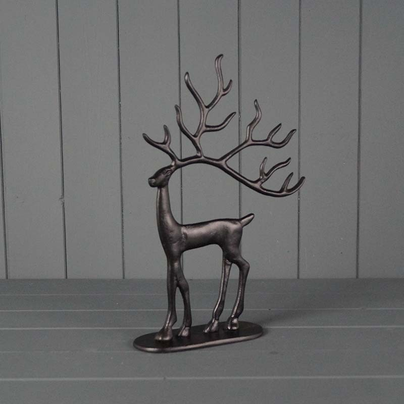 Black Aluminium Deer Antler Christmas Reindeer Statue Xmas Ornament Figurine