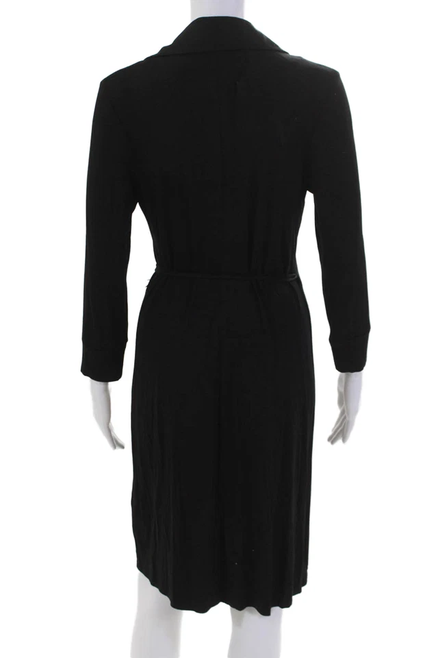 Mini vestido envolvente negro Trina Turk para mujer manga 3/4 cuello en V talla 6 Foto 4 de 4