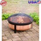 Wood Burning Copper Fire Pit 30in Outdoor Patio Bowl W/ Mesh Cover Grate New