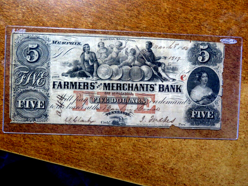 Old U.S. $5 Obsolete Currency Farmers & Merchants Bank of Memphis Tennessee B16