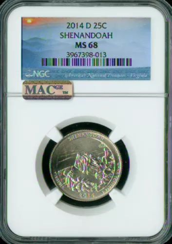 2014 D SHENANDOAH QUARTER NGC MS68 PQ MAC FINEST GRADE SPOTLESS . 