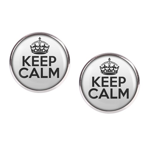 Mylery Stud Earrings Pair With Theme Keep Calm Silver Various Sizes - Picture 6 of 6