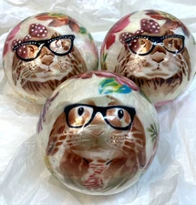 Pier 1 Imports Capiz Easter Bunny Rabbit Floral Decorative Spheres Lot of 3