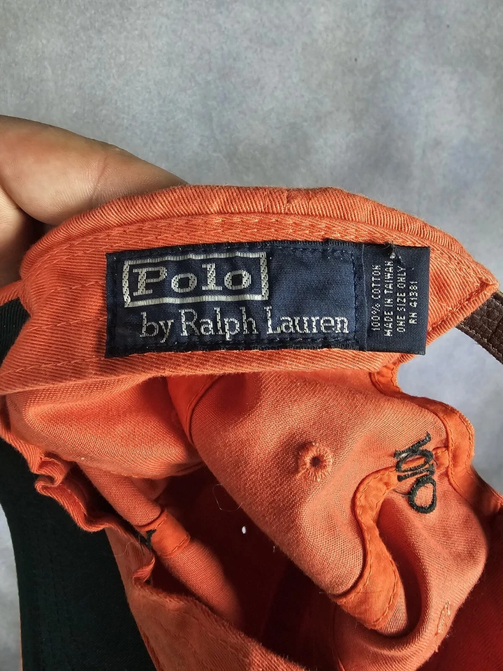 Polo Ralph Lauren Vintage Correa Trasera Sombrero Naranja/Azul Talla Única Para Todos Foto 3 de 4