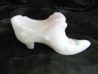 Fenton hand painted Lotus Mist Burmese Cabbage Rose Floral Shoe Slipper~Signed