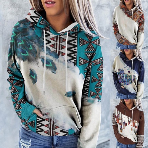 Women Western Aztec Geometric Hoodie Ethnic Graphic Pullover Fall Hoodie  Women | eBay