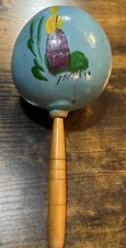 Vintage Blue Maraca Wooden Handle Signed
