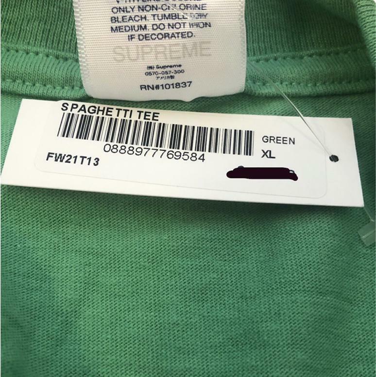 F/W 2021 Supreme Spaghetti T-ShirtGreen Supreme Spaghetti