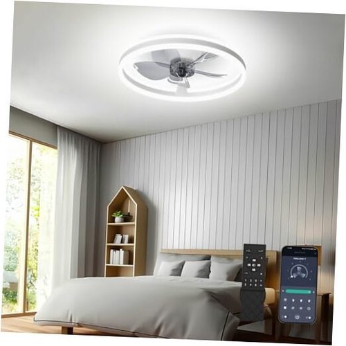 Low Profile Ceiling Fans with Lights Flush Mount, 19.7'' Modern White 8267-W-3