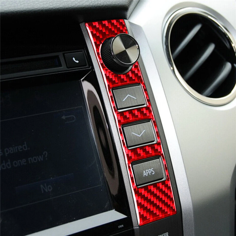 2Pcs For Toyota Tundra 2014-2018 Red Carbon Fiber Radio Control Cover Trim - Image 3 of 4