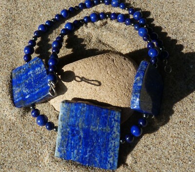 Collier Ras Du Cou En Argent 925 - 3 Pierres De Lapis-lazuli Et Hématites - Neuf Avec étiquettes