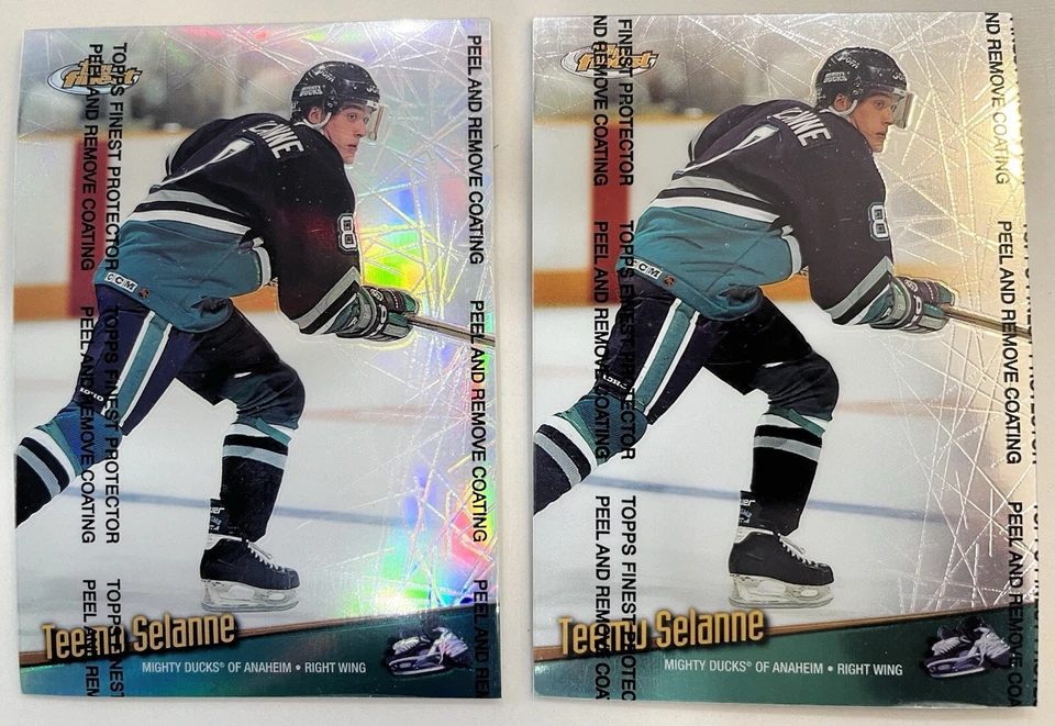 1998-99 Topps Finest Jumbo Refractor Teemu Selanne #1 HOF + Regular Jumbo - Image 2 of 3