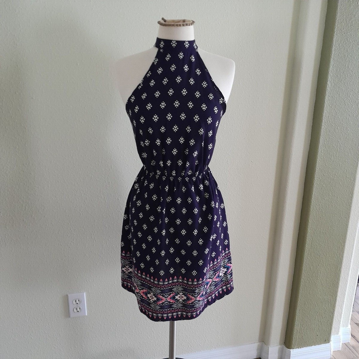 Aqua Halter Printed Mini Dress xs Blue NWT | eBay