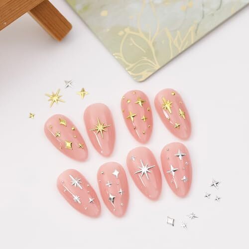 400 Stück 3D Nagel Charms Gold & Silber – Sterne, Monde & Glitzersteine Für DIY Maniküre