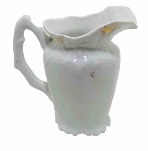 FLORAL Pitcher Creamer Vase Gold Accents 4.5"H White Ceramic Hand Painted 1961 - Picture 2 of 8