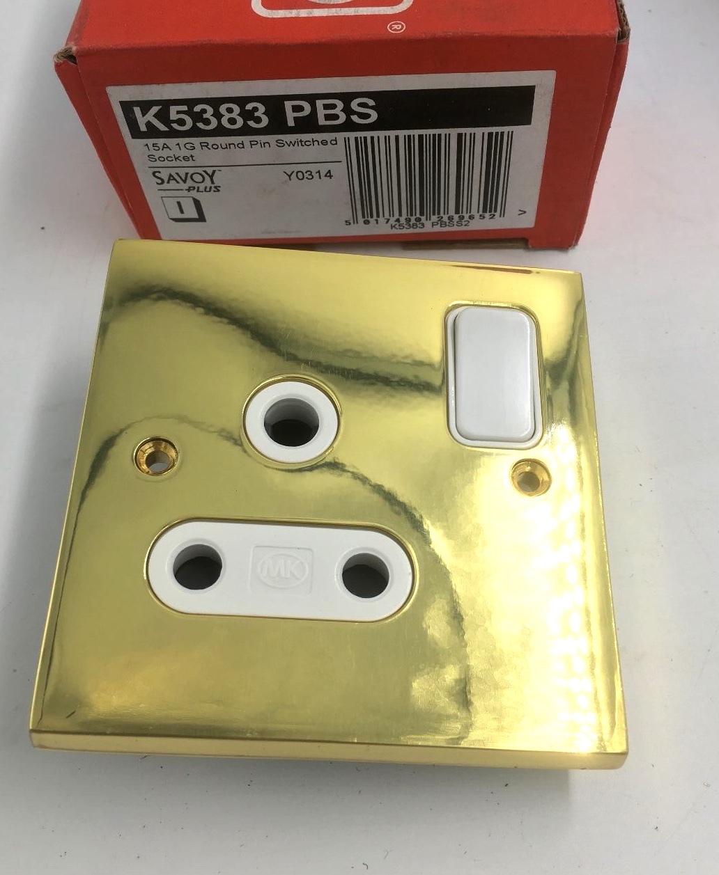 MK SAVOY PLUS 15A 1G ROUND PIN POLISHED BRASS METAL ROCKER K5383 PBS