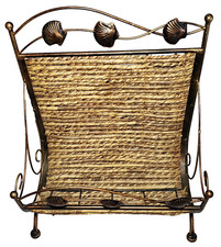 Seashell Magazine Rack Record Storage Basket Shabby Chic Beach Cottage Boho Vtg