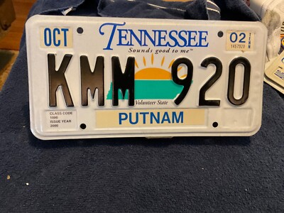 Tennessee License Plate Sunrise Design KMM 920 Putnam County 2002