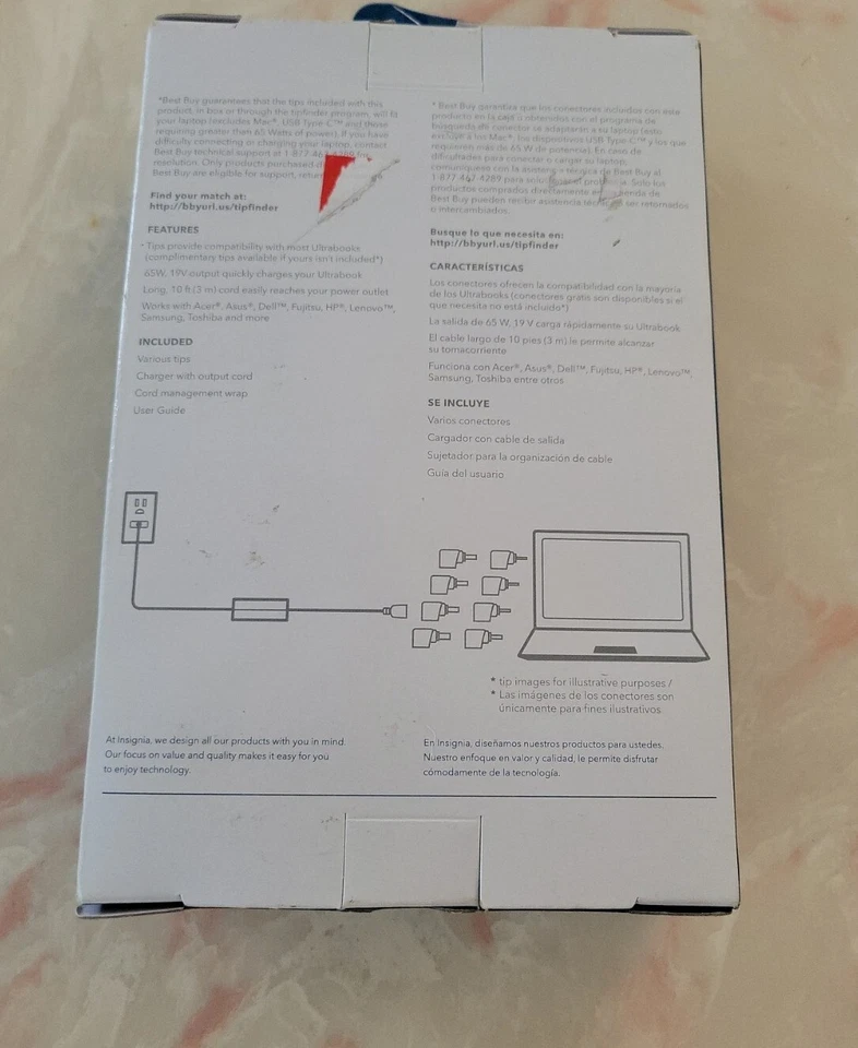 INSIGNIA NS-PWLC663 УНИВЕРСАЛЬНЫЙ 65W 10 ФУТОВ ЧЕРНЫЙ НОУТБУК ЗАРЯДНОЕ УСТРОЙСТВО - Изображение 2 из 2