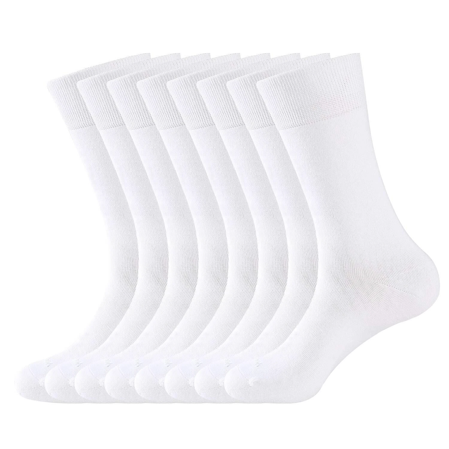 WANDER Men's Dress Socks Cotton Thin Classic 13-15, B-8 Pairs White