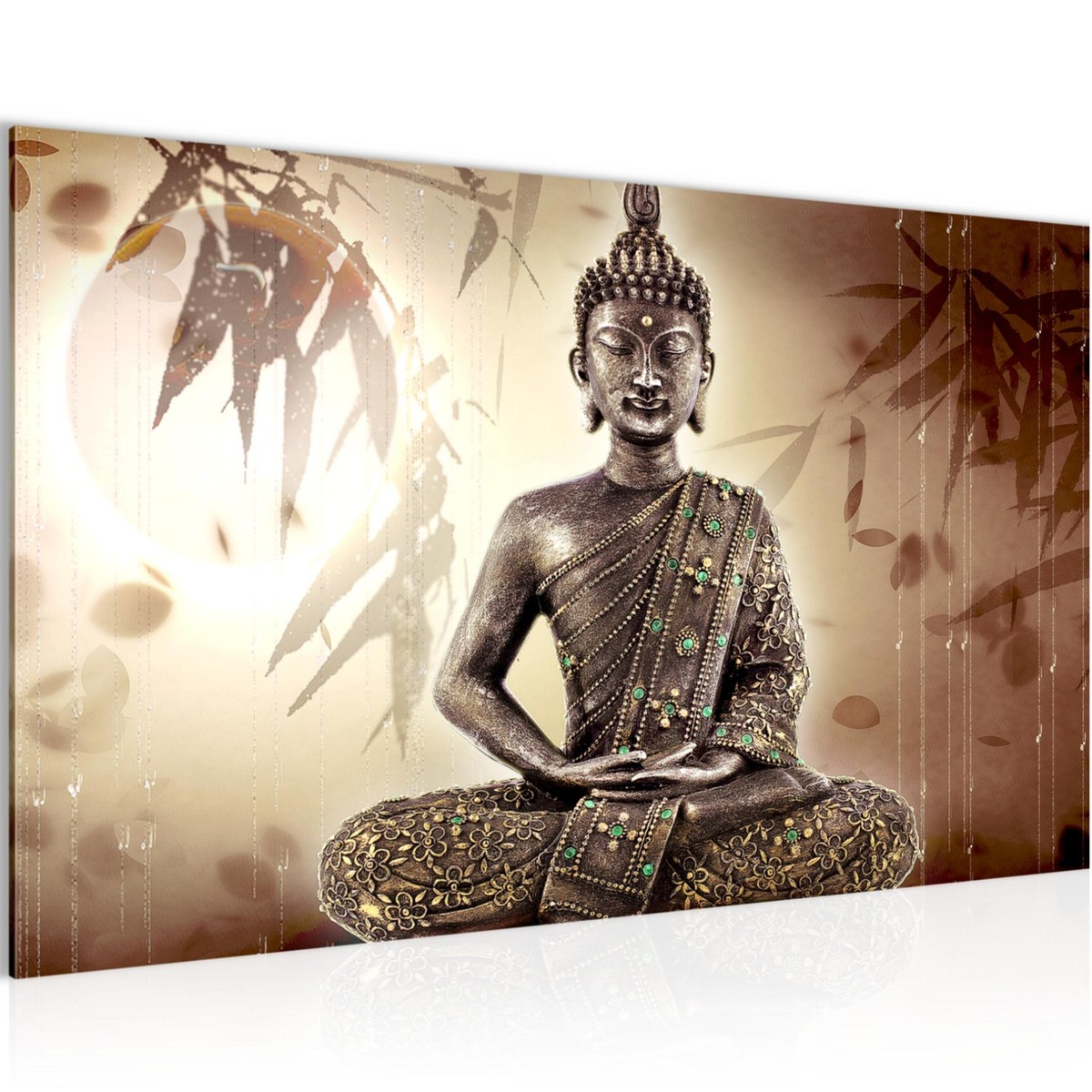 Declina Wandbild Zen Blumen & Buddha, 220x120 Cm, Türkis – Hochwertiger Leinwanddruck Auf Kiefernholz-Keilrahmen