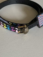 KURT GEIGER LONDON RAINBOW HOUNDSTOOTH LEATHER EAGLE HEAD BELT XS/S