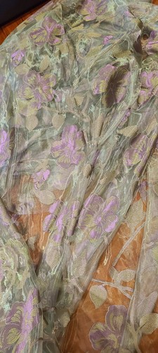 BOLT of 10 yards x 110" wide sage green sheer/purple flowers fabric for curtains - Picture 13 of 15