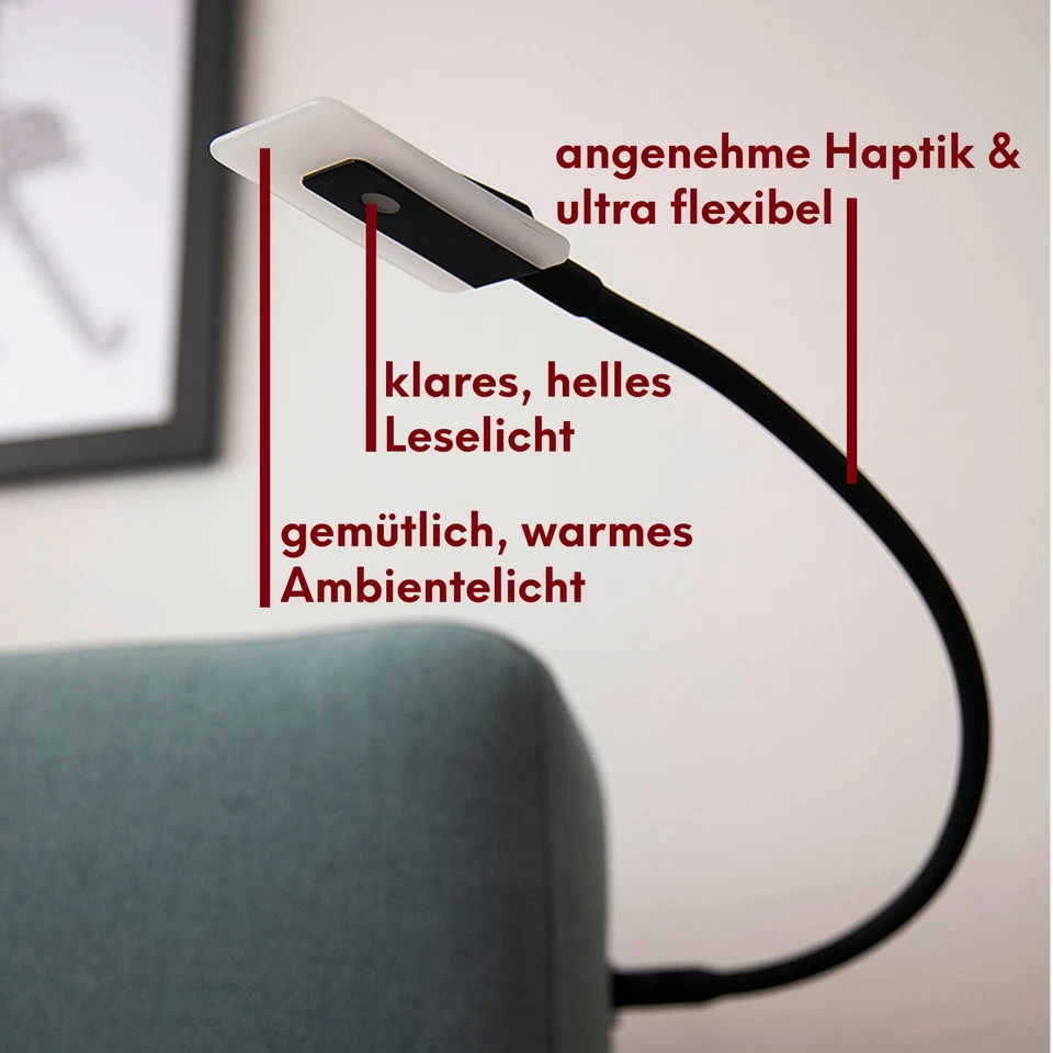 kalb | LED Bettleuchte Leseleuchte Flexleuchte Nachttischlampe Leselampe schwarz - Bild 3 von 4