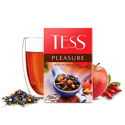 TESS PLEASURE TEA BLACK Loose Leaf Russian Tea with APPLE ROSEHIP