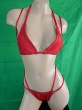 Exotic dancer stripper red two piece bikini sling dance outfit - dancewear