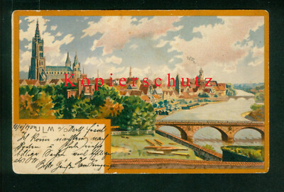 Postcard Ulm on the Danube, company stamp Hans Junginger, used 1900 to Langenzenn