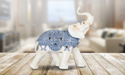 12''H Blue and White Thai Elephant Figurine Ornament Home Decor Unique Gift