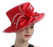 Beautiful  Satin Cloh Church Color   Red Hat  Fancy Formal Flower