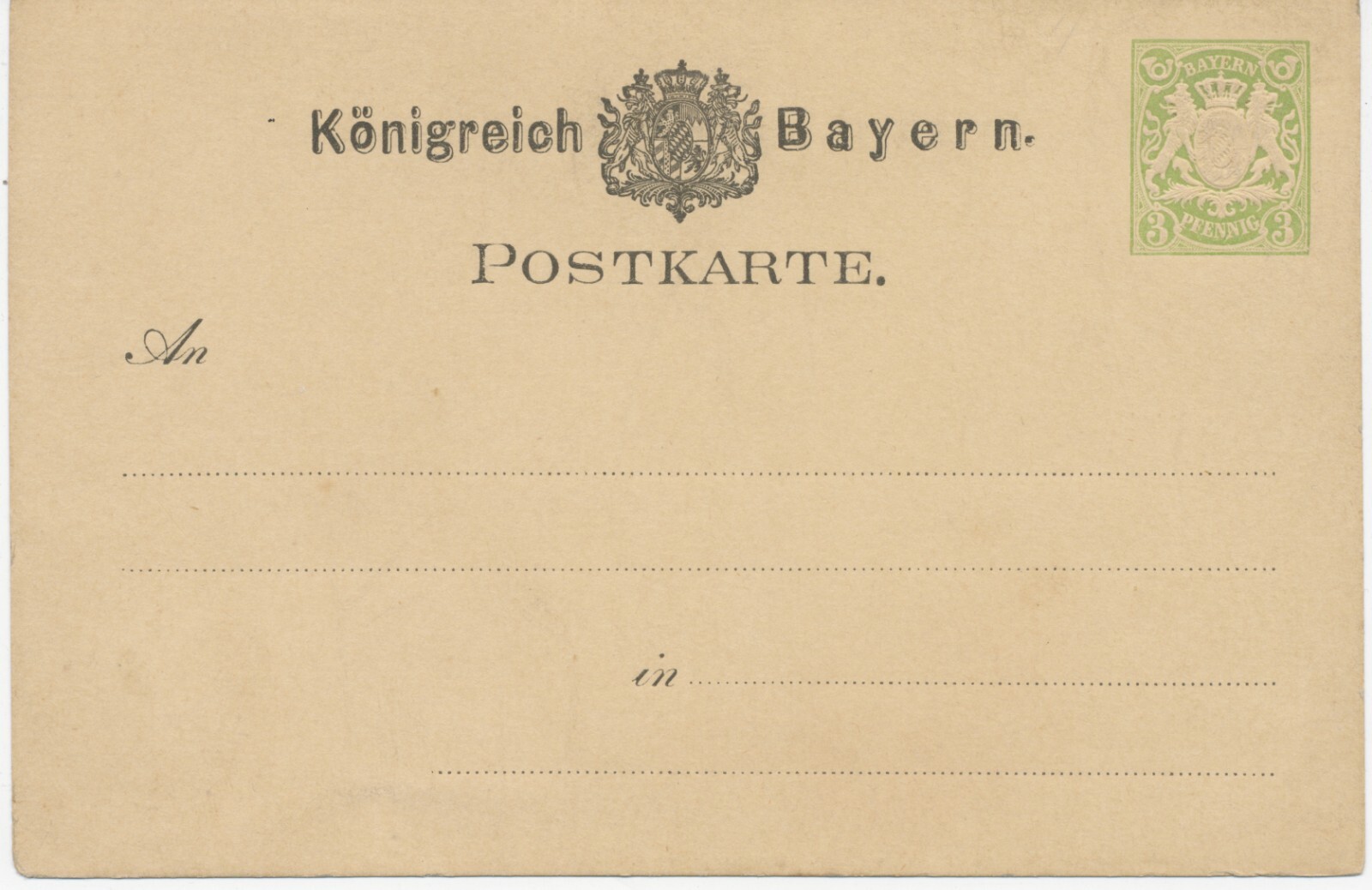 Bavaria 1879 3 Pf Light Green Unused Kab. GA Postcard