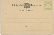 BAYERN 1879 3 Pf hellgrün ungebrauchte Kab.-GA-Postkarte