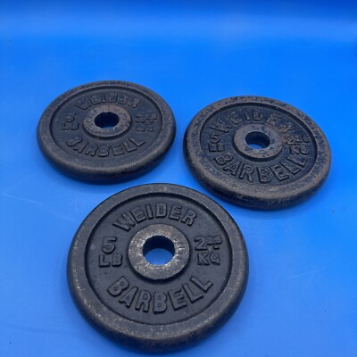 3x Vintage Weight Plates 5lb Weider Barbell 15 Pounds Total (1