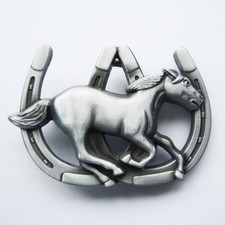 NEW COWBOY HORSE WITH 2 HORSESHOES WESTERN BELT BUCKLE