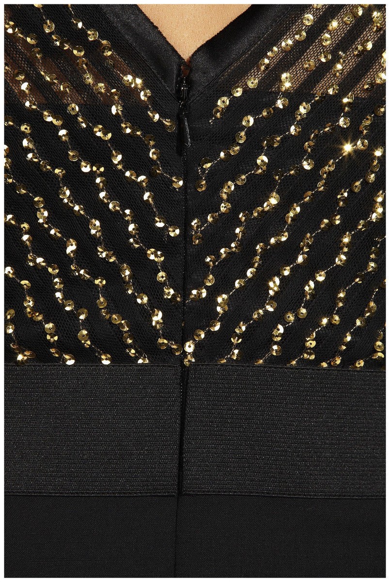 DKNY Gold Sequined Bodice Black Dress 6 | eBay