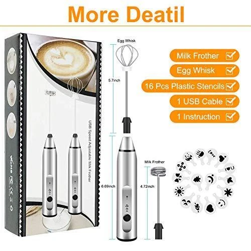 Milk Frother Handheld, Gbivbe Rechargeable Whisk Drink Mixer for Coffee with Art