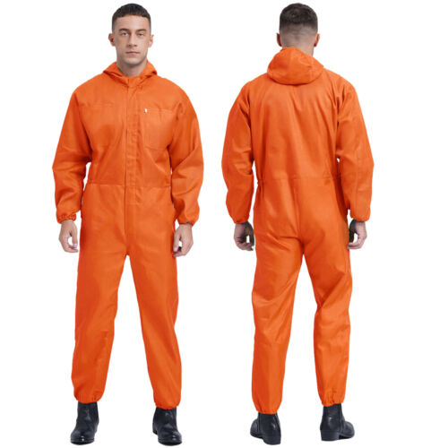 Men Hooded Halloween Jumpsuit Work Coverall Resistant Dungarees Cosplay Routine - Picture 4 of 50