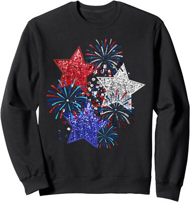 4th Of July Fireworks Stars Funny Cute Printed Design Unisex Crewneck Sweatshirt