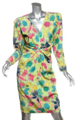 EMANUEL UNGARO I.MAGNIN VINTAGE Womens Green Floral Ruched Knee-Length  Dress 8 M | eBay