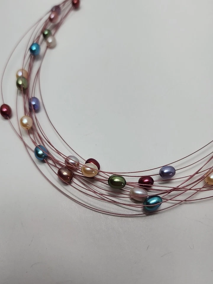 Collar Gargantilla HONORA Colorido Perla Cultivada Multi Hilo Cierre Inoxidable 18" Foto 4 de 4