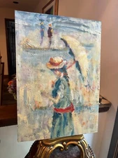Oil painting impressionist girl at seaside by Ross Foster