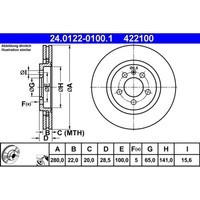 Bremsscheibe ATE 24.0122-0100.1 (2 Stk.) FüR VW Seat Passat B3/B4 Corrado Vento