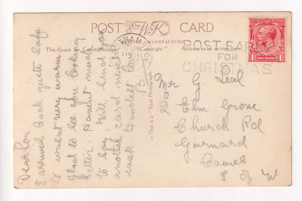 Collie or English Shepherd dog holding kitten in basket - 1931 used postcard - Image 2 of 2