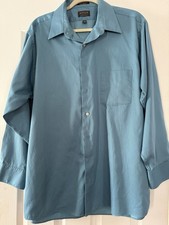 Men's Arrow Wrinkle-Free Sateen Teal Blue Button Up Shirt Solid 17"x32"-33"-XL